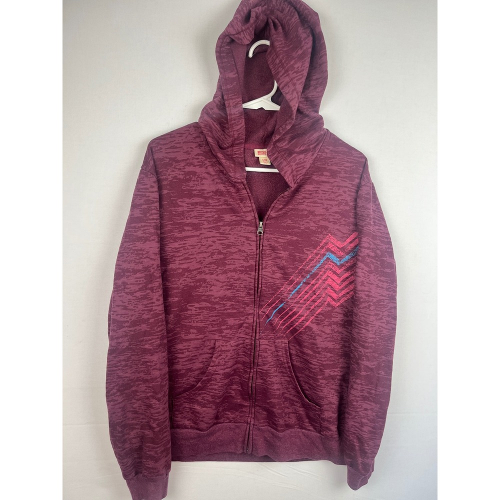 Mossimo Supply Co Full Zip Hoodie Mens XL Graphic Burnout Sweatshirt Maroon